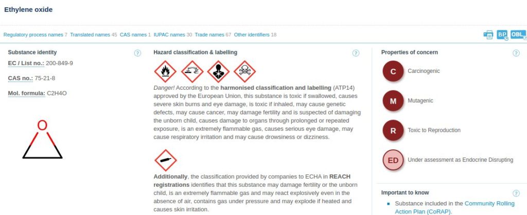 Οξείδιο του Αιθυλενίου - Ευρωπαϊκή Υπηρεσία Χημικών (ECHA - European Chemicals Agency)